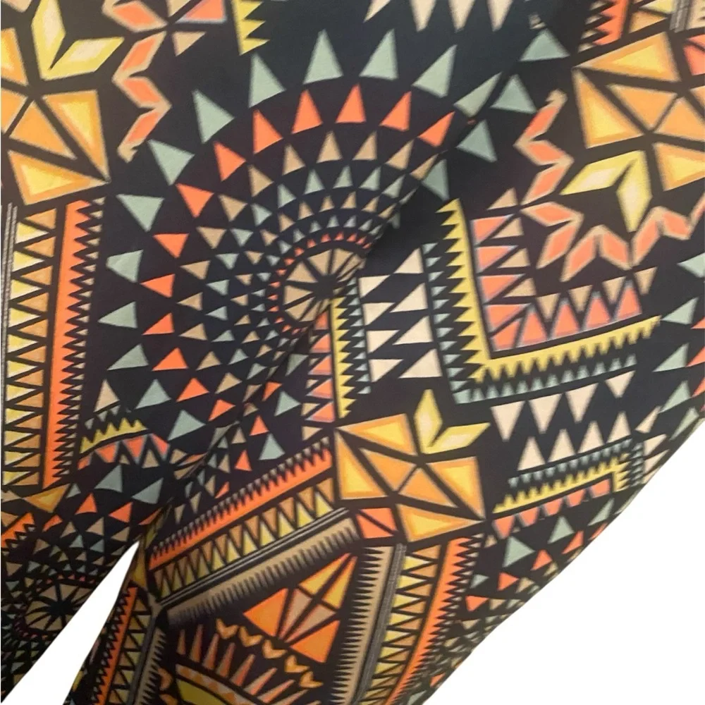 L&B Geometric Flare Pants - Blue, Coral, Tan - Picture 3 of 5